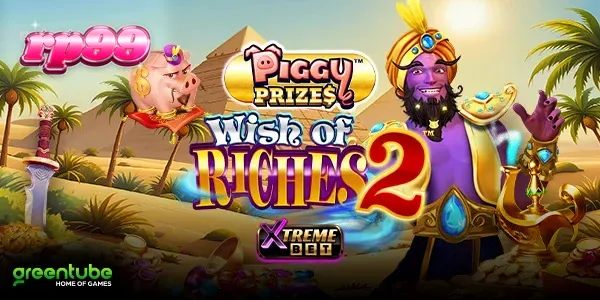 Tampilan visual slot Piggy Prizes Wish of Riches 2 dengan elemen grafis yang cerah dan menarik.